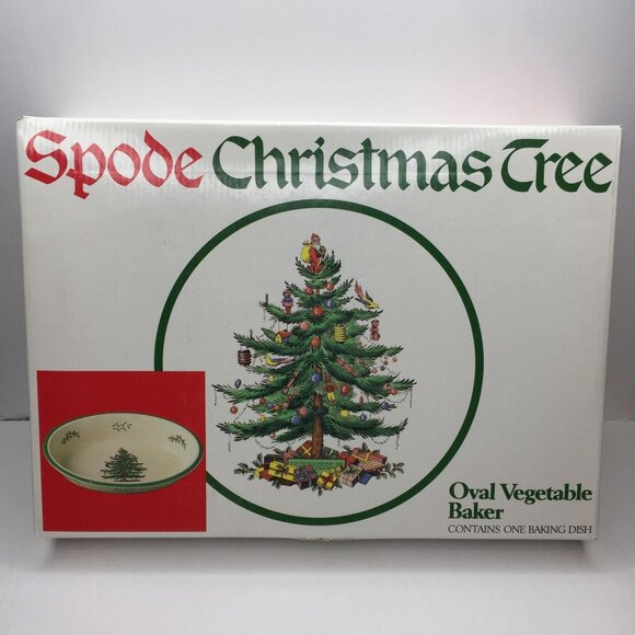 Vintage Spode Christmas Tree Porcelain China Oval Vegetable Baker Dish With Box - Picture 2 of 15